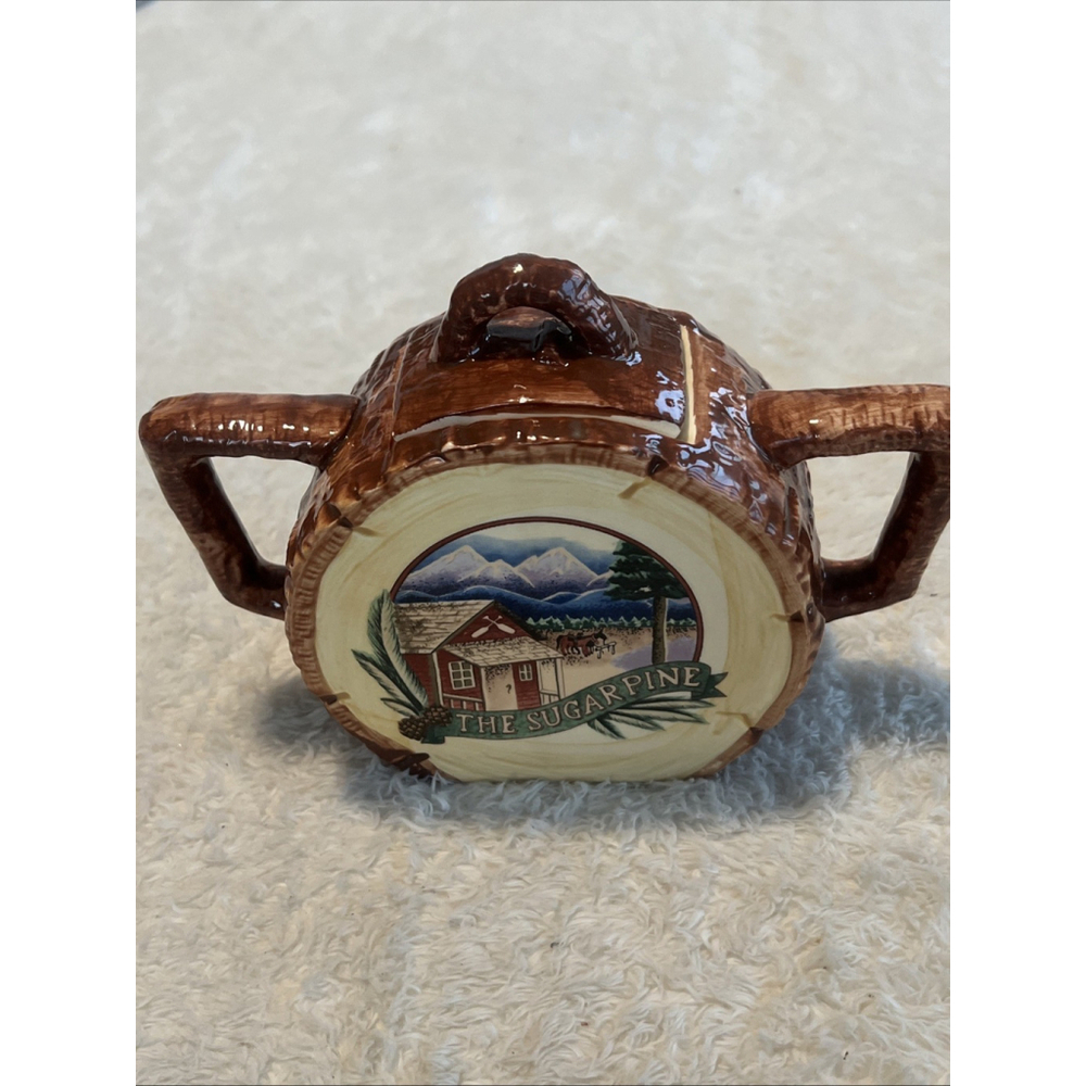 Fitz & Floyd 1993 The Sugar Pine Ceramic Log Cabin Sugar Bowl | Rustic Lodge - Picture 3 of 16